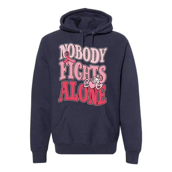 Nobody Fights Alone Breast Cancer Awareness Retro Groovy Premium Hoodie