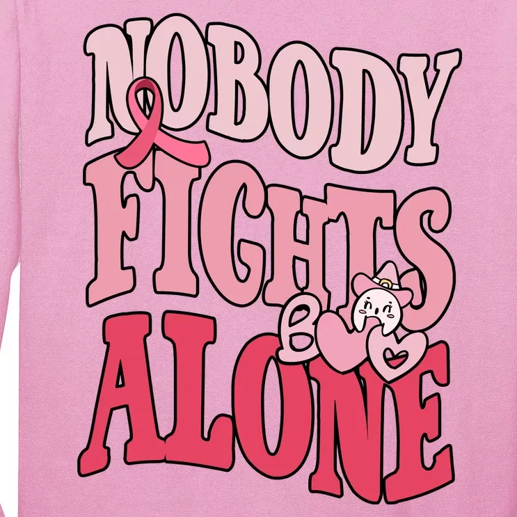 Nobody Fights Alone Breast Cancer Awareness Retro Groovy Long Sleeve Shirt