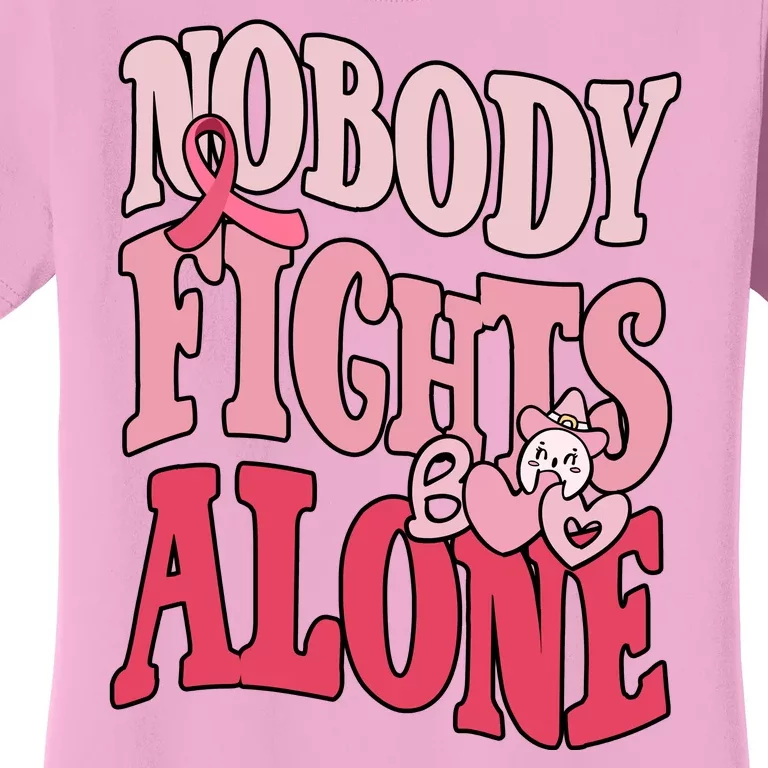 Nobody Fights Alone Breast Cancer Awareness Retro Groovy Women's T-Shirt