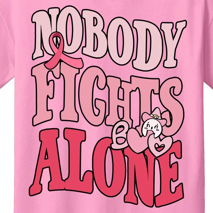 Nobody Fights Alone Breast Cancer Awareness Retro Groovy Kids T-Shirt