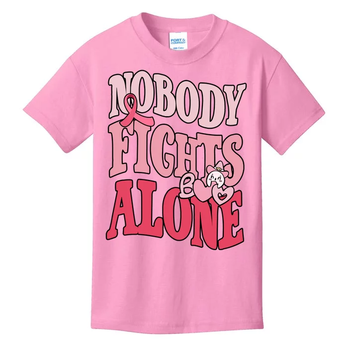 Nobody Fights Alone Breast Cancer Awareness Retro Groovy Kids T-Shirt