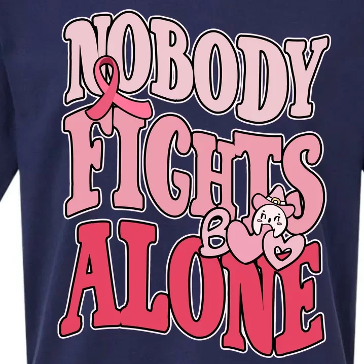 Nobody Fights Alone Breast Cancer Awareness Retro Groovy Sueded Cloud Jersey T-Shirt