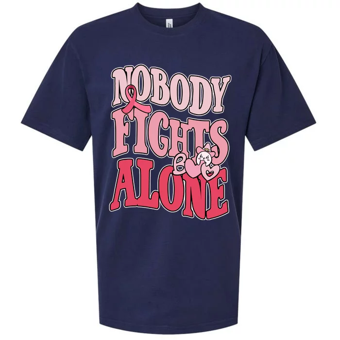 Nobody Fights Alone Breast Cancer Awareness Retro Groovy Sueded Cloud Jersey T-Shirt