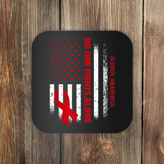 Nobody Fights Alcohol Alone USA Flag Red Ribbon Coaster