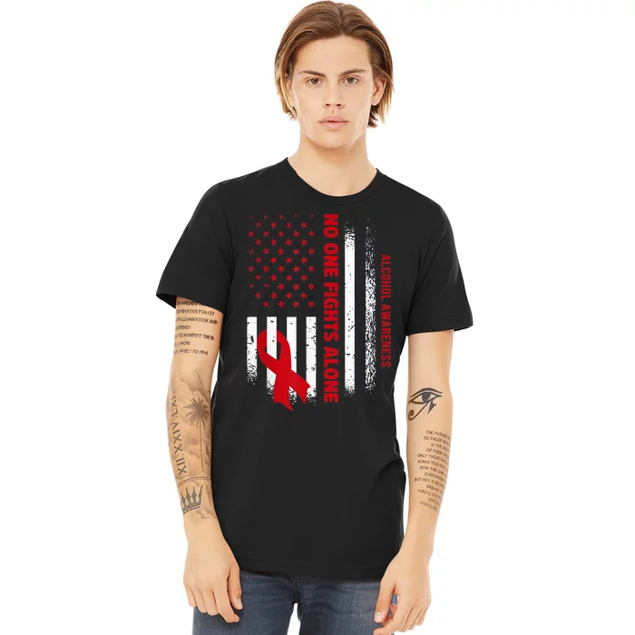 Nobody Fights Alcohol Alone USA Flag Red Ribbon Premium T-Shirt