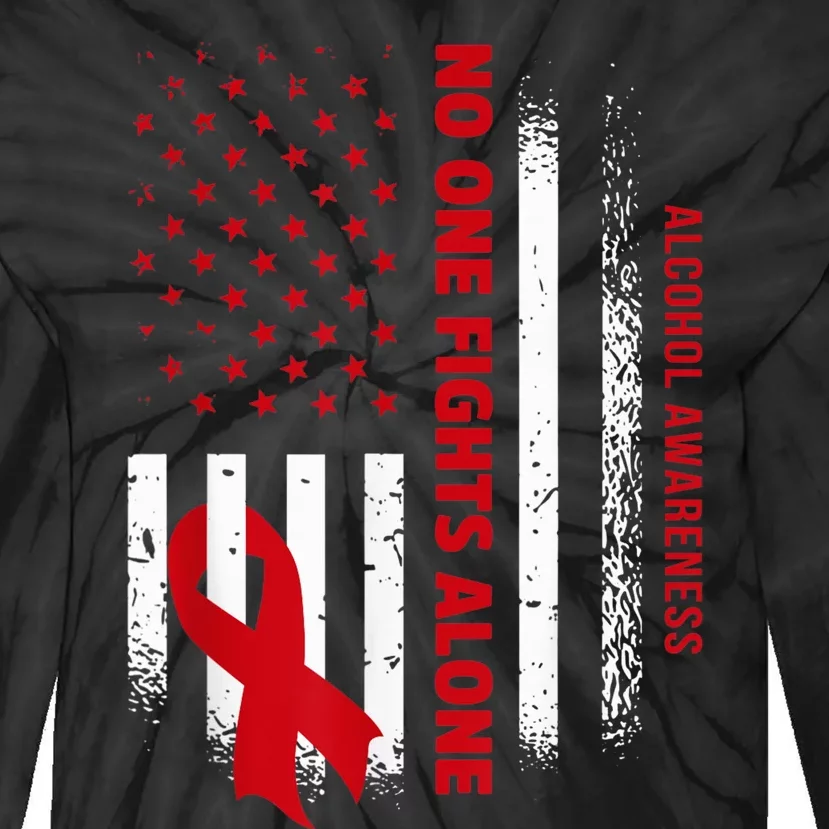 Nobody Fights Alcohol Alone USA Flag Red Ribbon Tie-Dye Long Sleeve Shirt