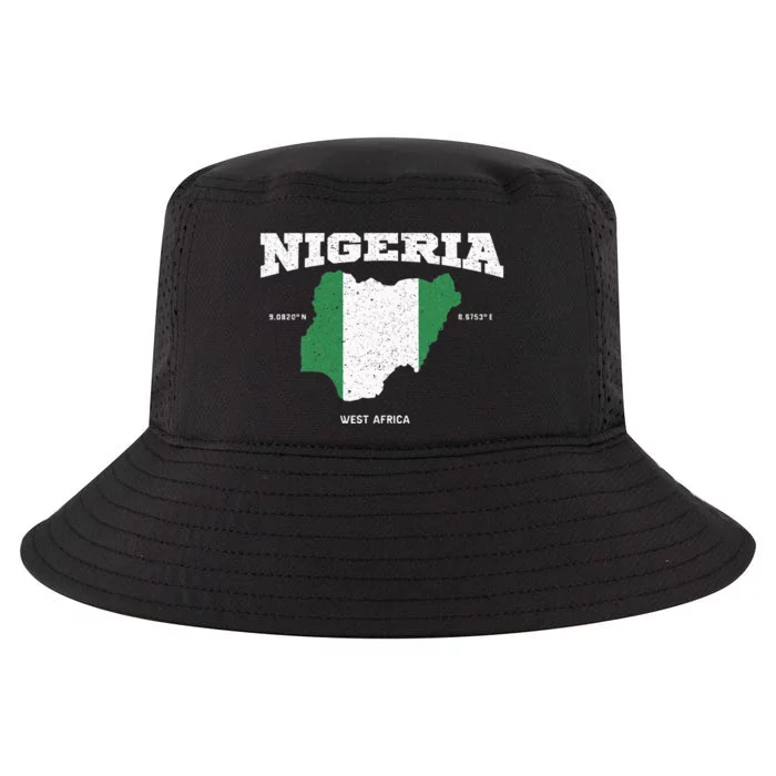 Nigeria Flag And Map Nigerian Coordinates Cool Comfort Performance Bucket Hat