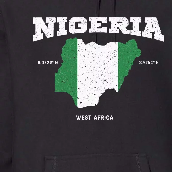 Nigeria Flag And Map Nigerian Coordinates Premium Hoodie