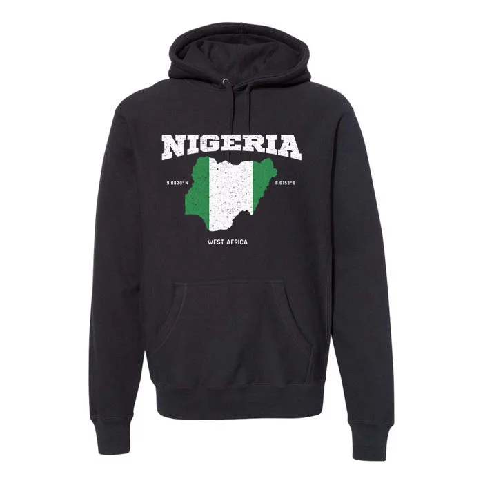 Nigeria Flag And Map Nigerian Coordinates Premium Hoodie