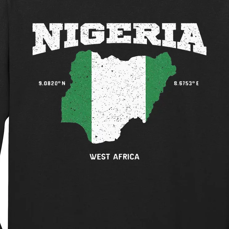 Nigeria Flag And Map Nigerian Coordinates Tall Long Sleeve T-Shirt