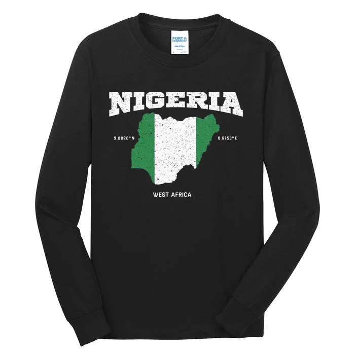 Nigeria Flag And Map Nigerian Coordinates Tall Long Sleeve T-Shirt