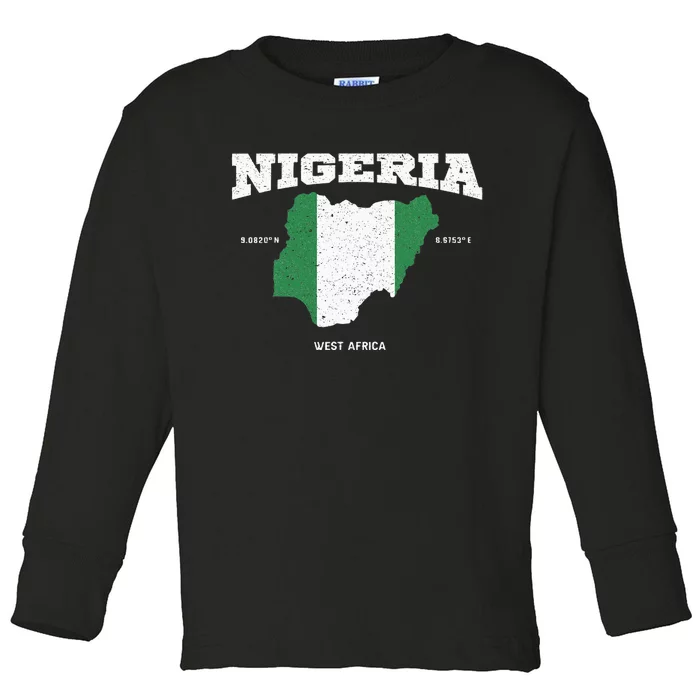 Nigeria Flag And Map Nigerian Coordinates Toddler Long Sleeve Shirt