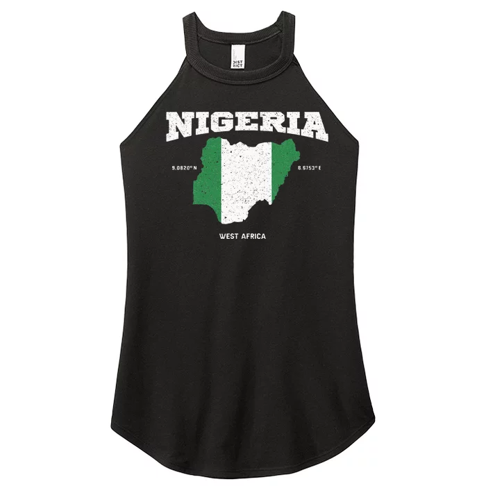 Nigeria Flag And Map Nigerian Coordinates Women’s Perfect Tri Rocker Tank