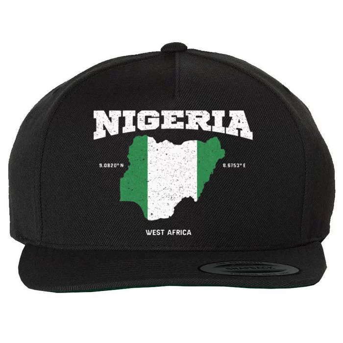 Nigeria Flag And Map Nigerian Coordinates Wool Snapback Cap