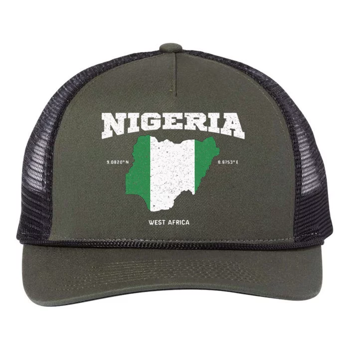 Nigeria Flag And Map Nigerian Coordinates Retro Rope Trucker Hat Cap