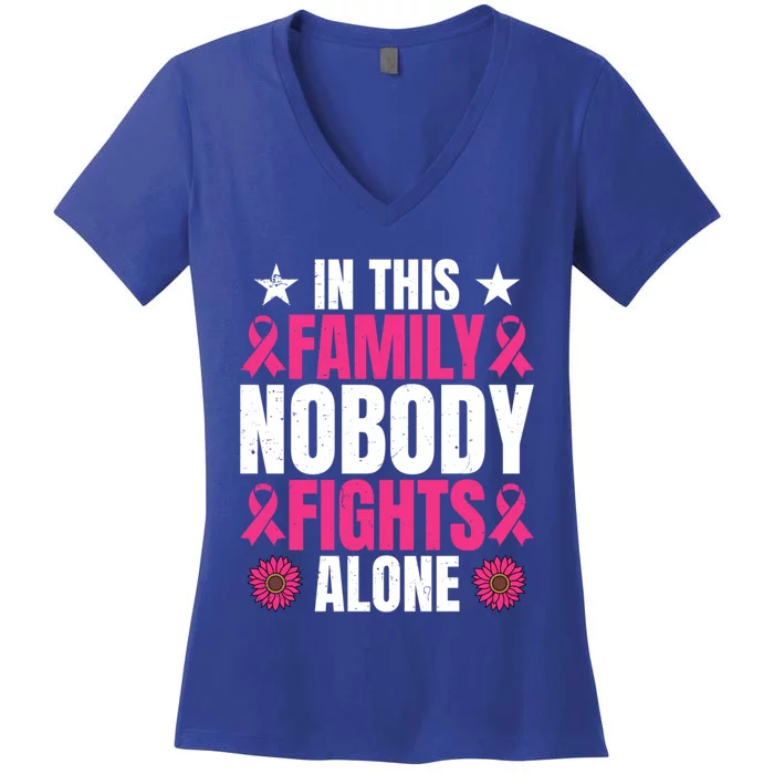 Nobody Fights Alone Breast Cancer Awareness Family Matching Gift Women's V-Neck T-Shirt