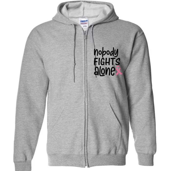 Nobody Fights Alone Breast Cancer Awareness Full Zip Hoodie