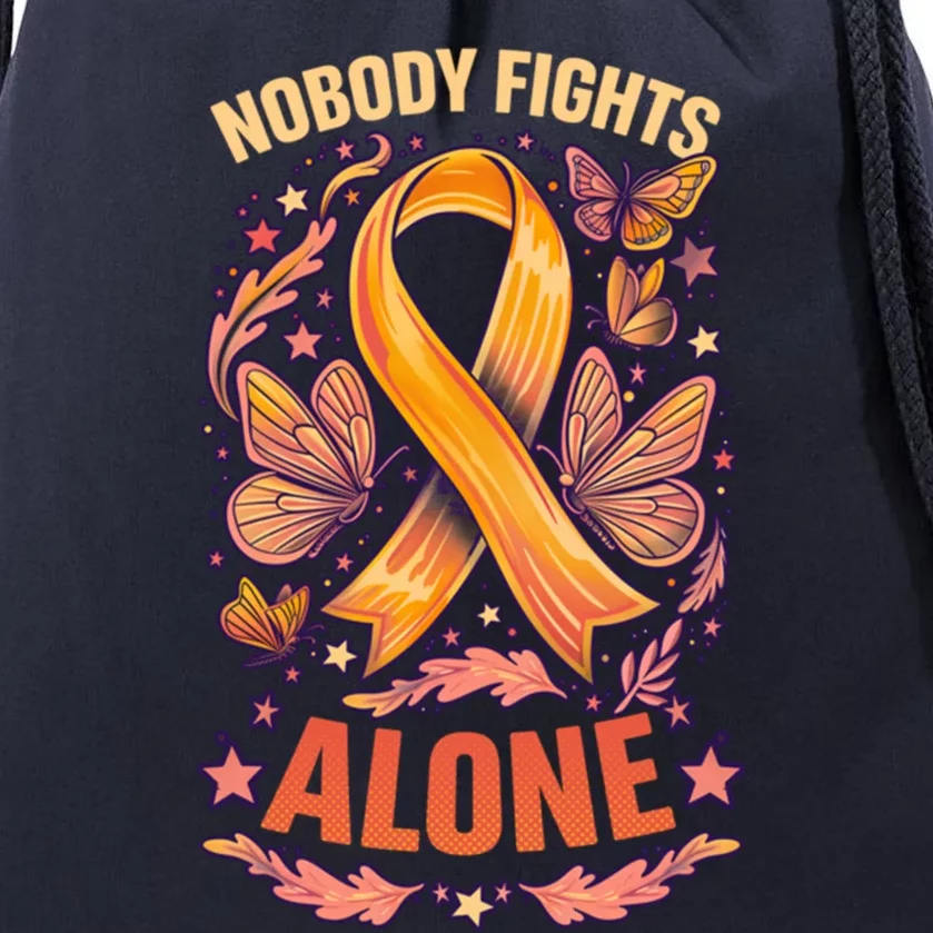 Nobody Fights Alone Design Uterine Cancer Great Gift Drawstring Bag