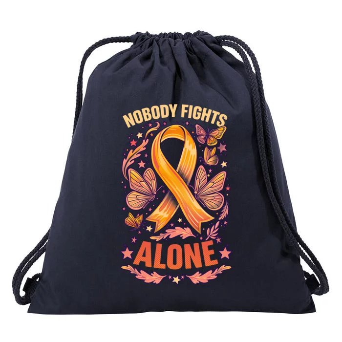 Nobody Fights Alone Design Uterine Cancer Great Gift Drawstring Bag