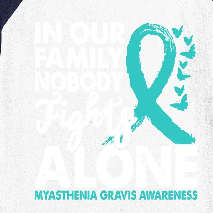 Nobody Fights Alone Myasthenia Gravis Awareness Teal Ribbon Gift Baseball Sleeve Shirt