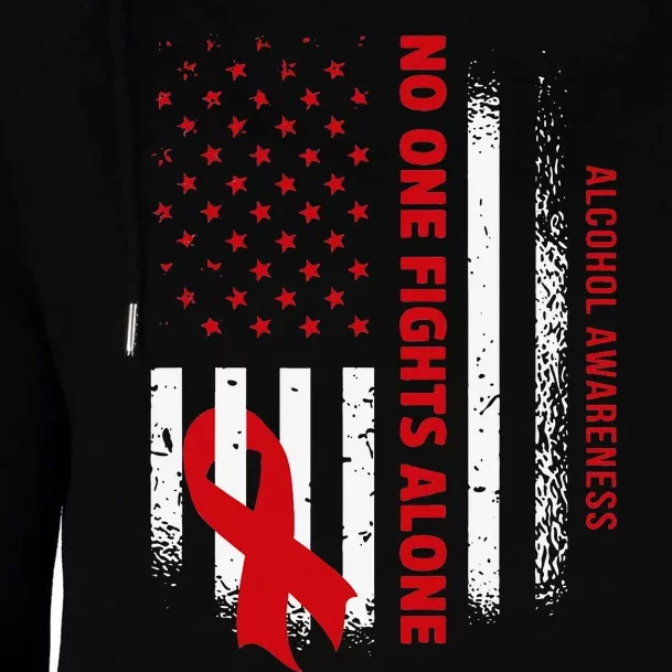 Nobody Fights Alcohol Alone USA Flag Red Ribbon Womens Funnel Neck Pullover Hood