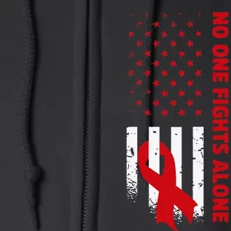 Nobody Fights Alcohol Alone USA Flag Red Ribbon Full Zip Hoodie