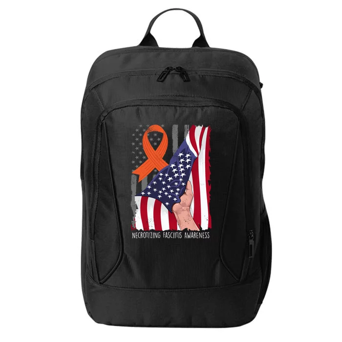 Necrotizing Fasciitis Awareness American Flag Orange Ribbon Gift City Backpack