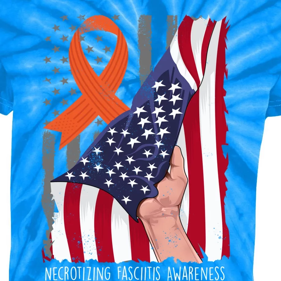 Necrotizing Fasciitis Awareness American Flag Orange Ribbon Gift Kids Tie-Dye T-Shirt