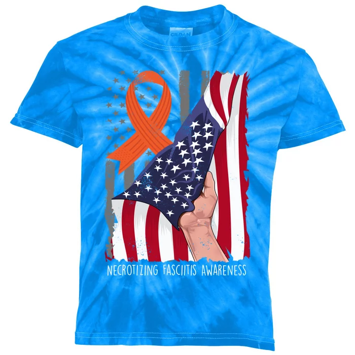 Necrotizing Fasciitis Awareness American Flag Orange Ribbon Gift Kids Tie-Dye T-Shirt