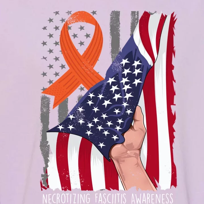 Necrotizing Fasciitis Awareness American Flag Orange Ribbon Gift Garment-Dyed Sweatshirt