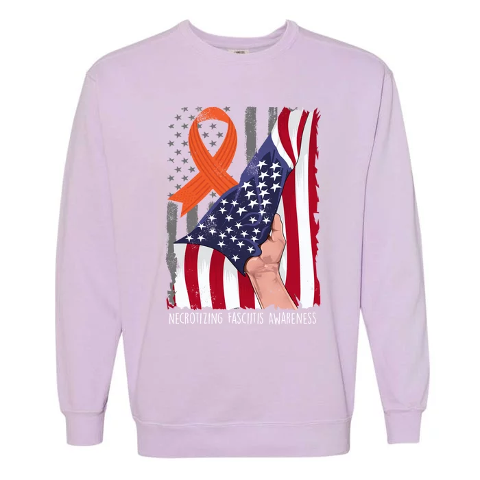 Necrotizing Fasciitis Awareness American Flag Orange Ribbon Gift Garment-Dyed Sweatshirt