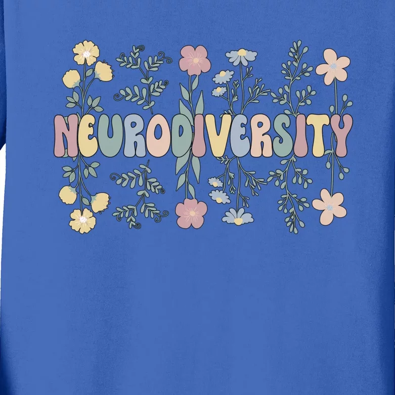 Neurodiversity Flowers Autism Neurodivergent Cool Gift Kids Long Sleeve Shirt