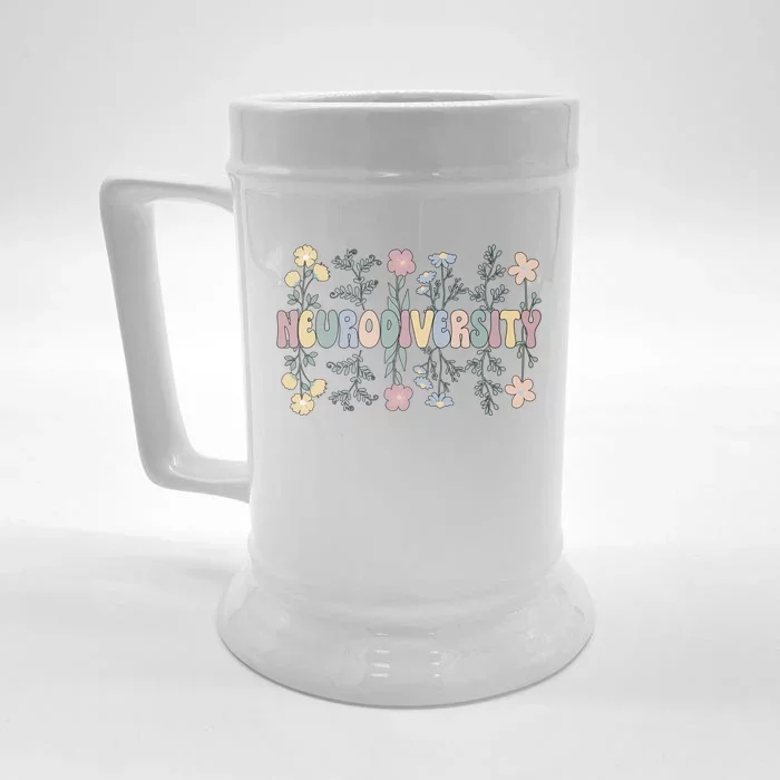 Neurodiversity Flowers Autism Neurodivergent Cool Gift Front & Back Beer Stein