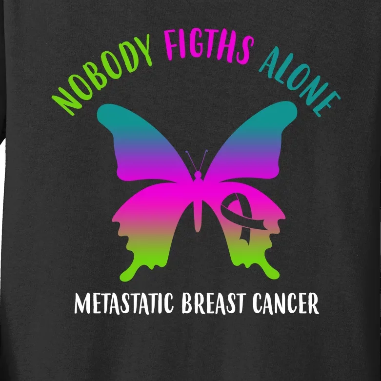 Nobody Fights Alone Metastatic Breast Cancer Kids Long Sleeve Shirt