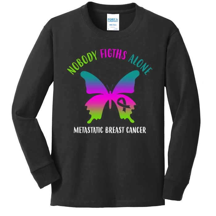 Nobody Fights Alone Metastatic Breast Cancer Kids Long Sleeve Shirt