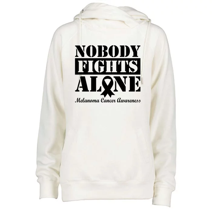 Nobody Fights Alone Melanoma Cancer Awareness Womens Funnel Neck Pullover Hood