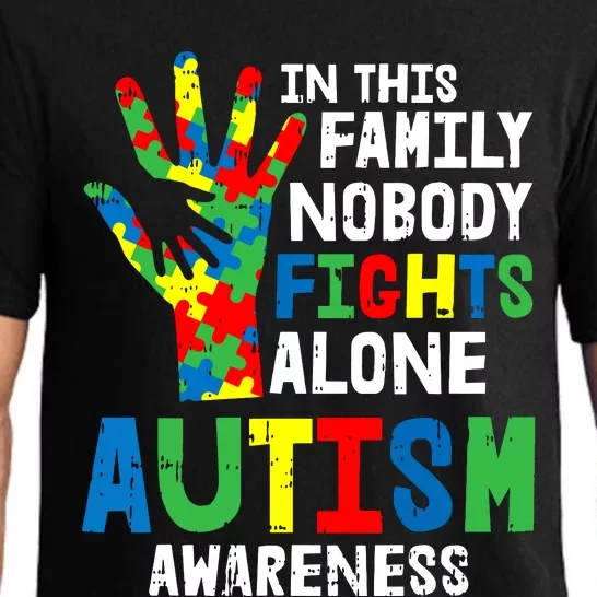 No Fights Alone Autism Awareness Puzzle Hand Family Gifts Pajama Set