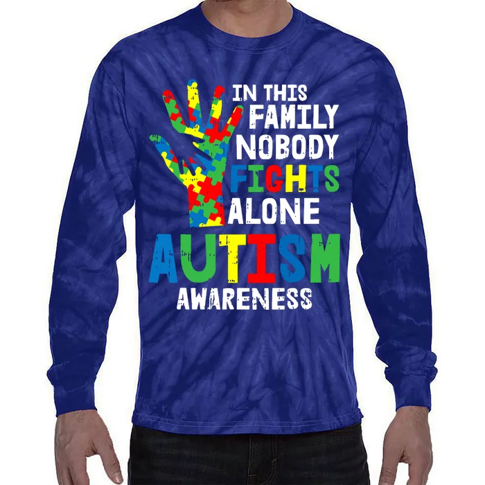 No Fights Alone Autism Awareness Puzzle Hand Family Gifts Tie-Dye Long Sleeve Shirt