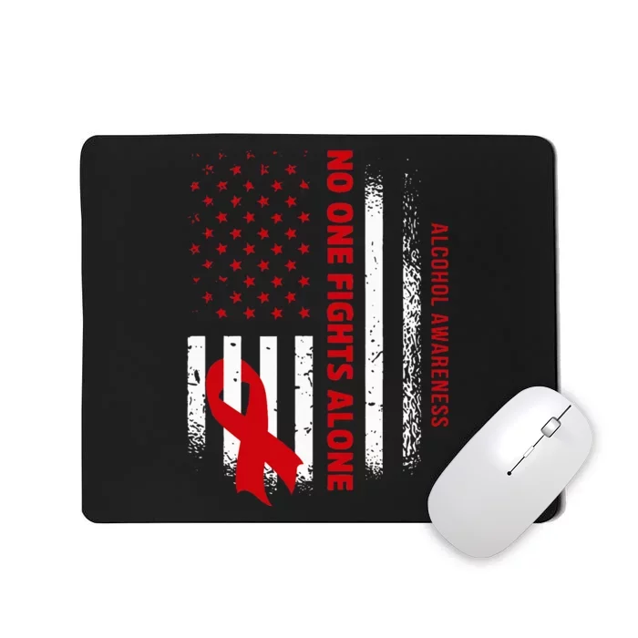 Nobody Fights Alcohol Alone USA Flag Red Ribbon Mousepad