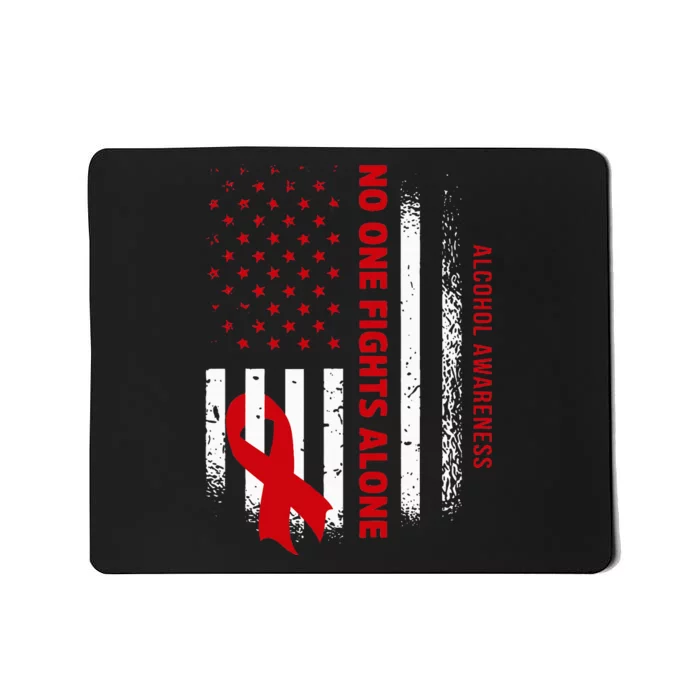 Nobody Fights Alcohol Alone USA Flag Red Ribbon Mousepad