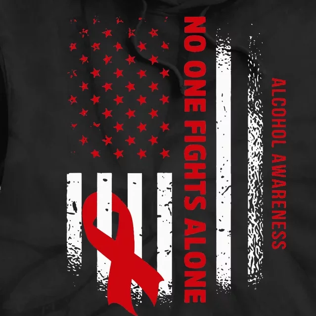 Nobody Fights Alcohol Alone USA Flag Red Ribbon Tie Dye Hoodie