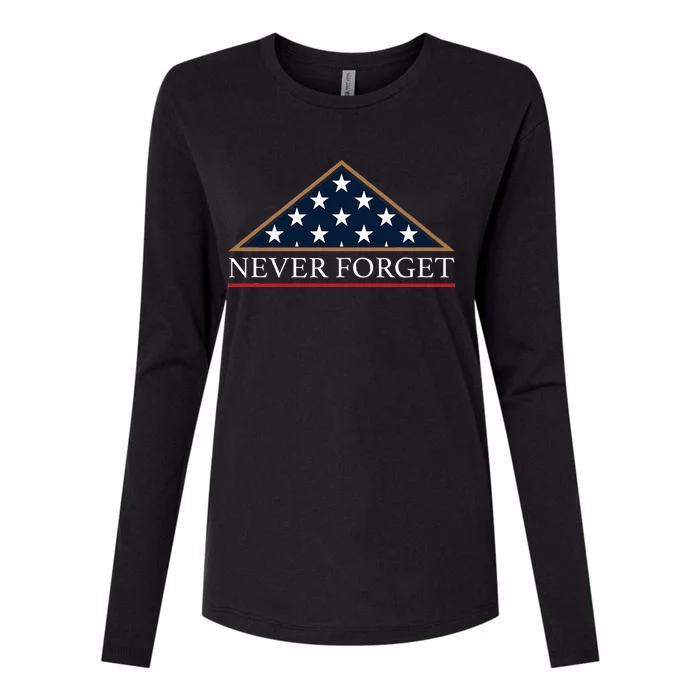 Never Forget American Folded Flag Military Memorial Design Womens Cotton Relaxed Long Sleeve T-Shirt