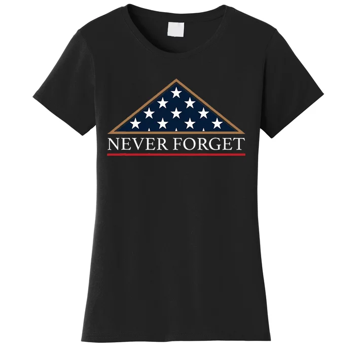 Never Forget American Folded Flag Military Memorial Design Women's T-Shirt