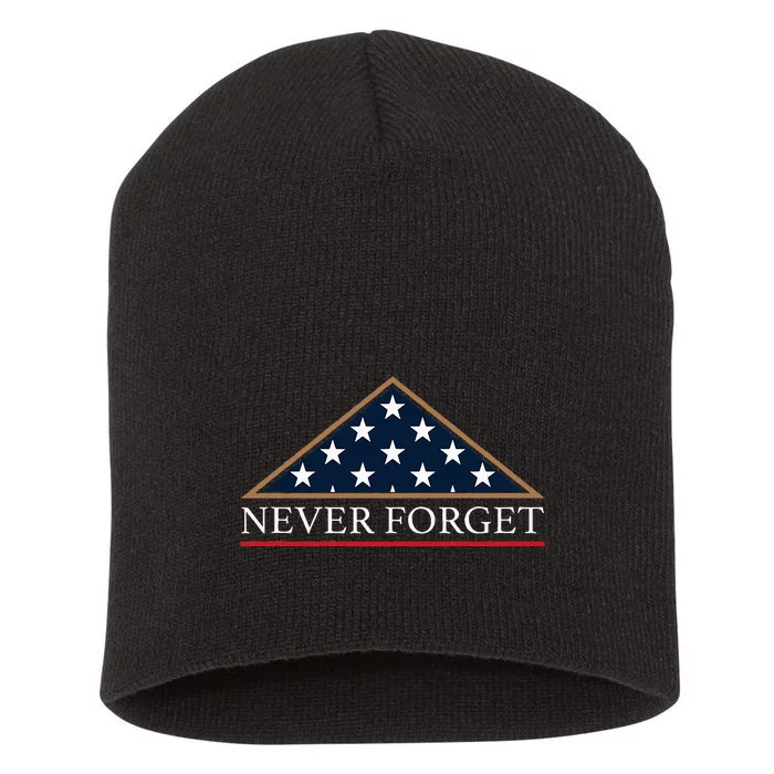 Never Forget American Folded Flag Military Memorial Design Short Acrylic Beanie