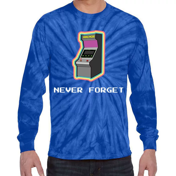 Never Forget Arcade Games Vintage Retro Gaming Gamer Cute Gift Tie-Dye Long Sleeve Shirt