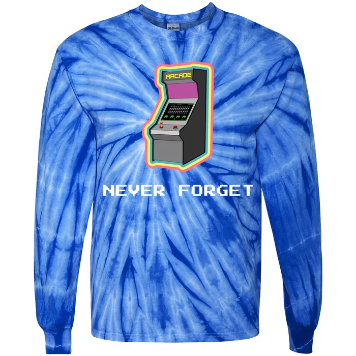 Never Forget Arcade Games Vintage Retro Gaming Gamer Cute Gift Tie-Dye Long Sleeve Shirt