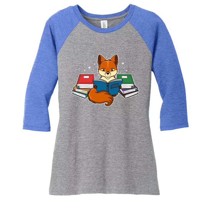 Nerdy Fox Book Funny Animal Lover Furry Gift Women's Tri-Blend 3/4-Sleeve Raglan Shirt