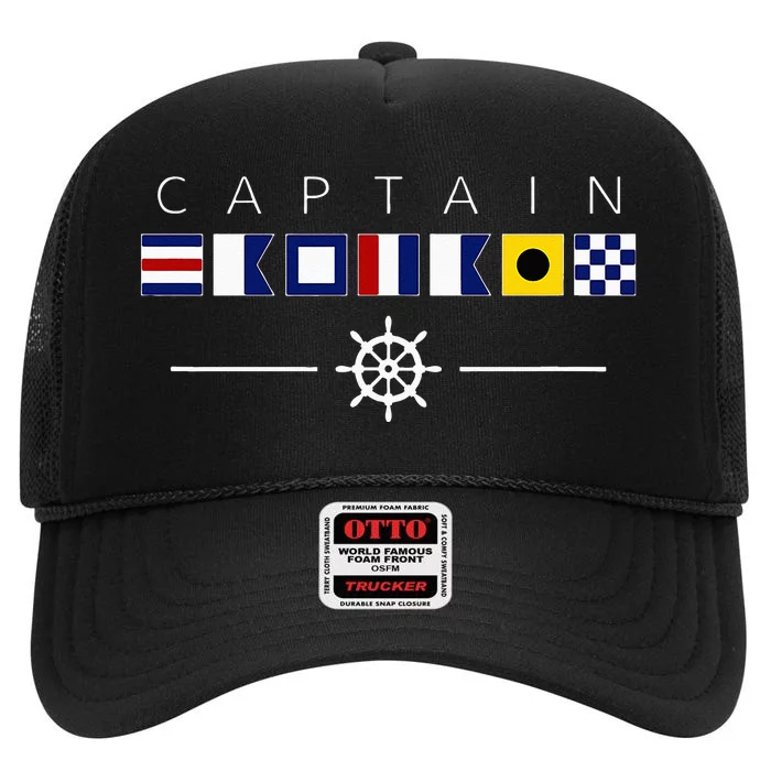 NAUTICAL FLAG BOAT CAPTAIN High Crown Mesh Trucker Hat