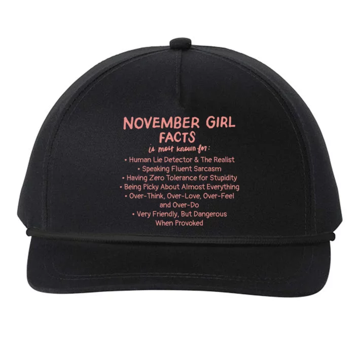 November Facts Birthday Funny Gift Born Scorpio Sagittarius Gift Snapback Five-Panel Rope Hat