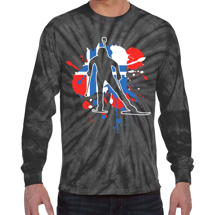 Norway Flag Biathlonist Norwegian Biathlon Tie-Dye Long Sleeve Shirt